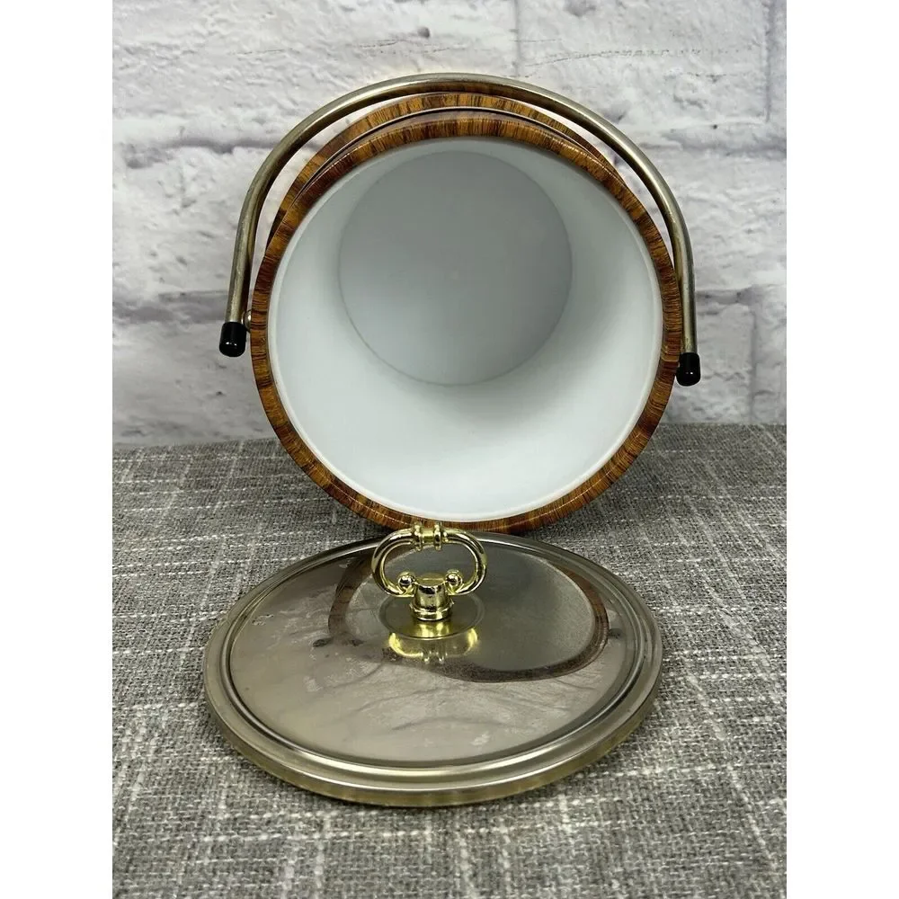 Vintage Ice Bucket‎ Faux Wood Insulated Barware Goldtone Banded Handle Pail